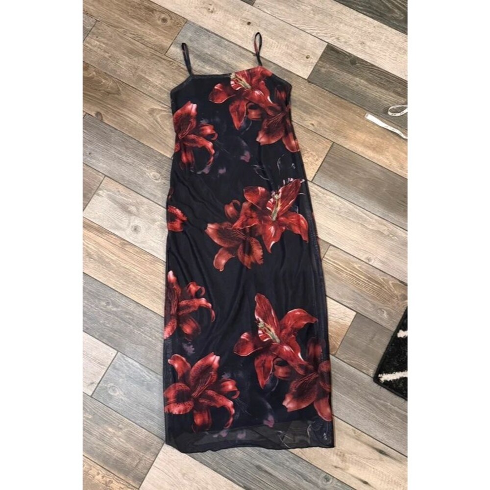 Black Floral Mesh Maxi Dress Size L